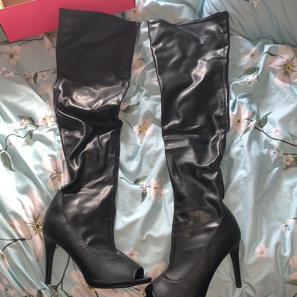 Black over knee heels
